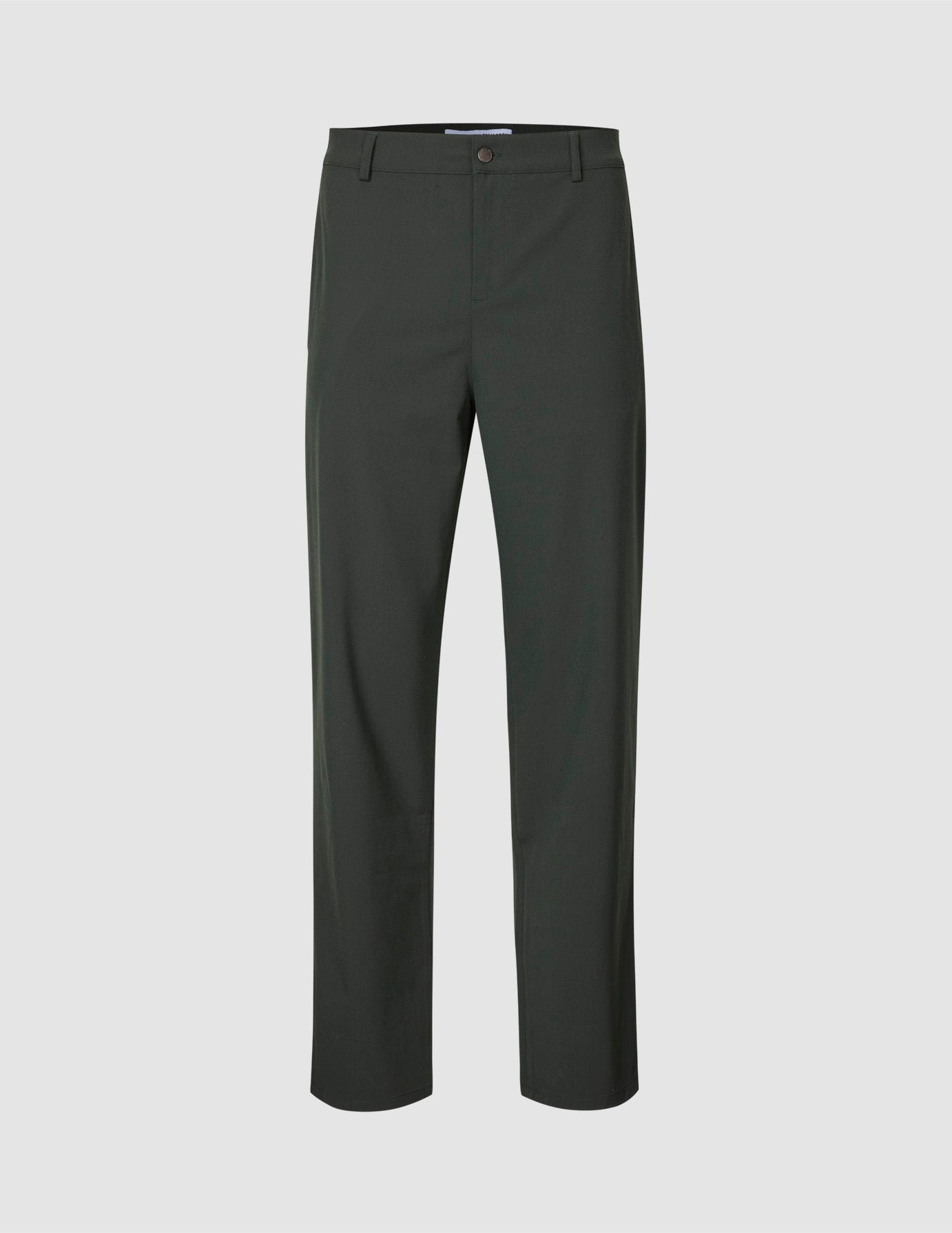Ease Pants Regular Northern Pine: mørkegrønne bukser med lige ben, 360°-stretch, knaplukning og bæltestropper.